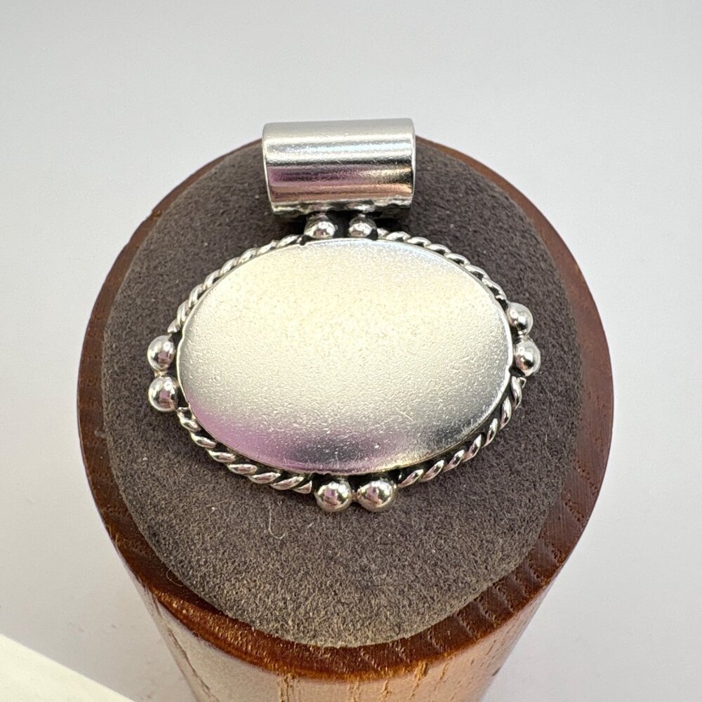 Engravable Beaded Border Oval Pendant VTG Sterling Silver 925 Size 1" Length